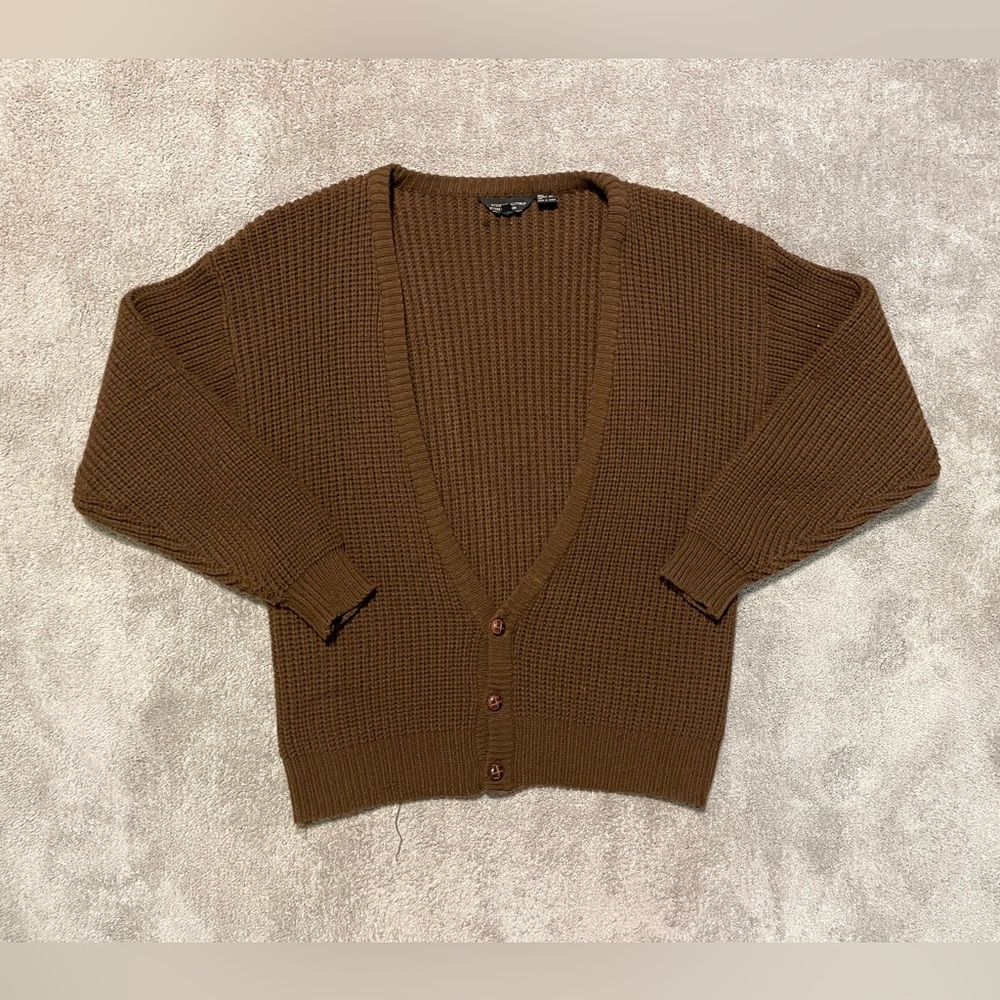 Vintage Mens Woodward & Lothrop Knit Cardigan Size XL Brown Acrylic Oversized